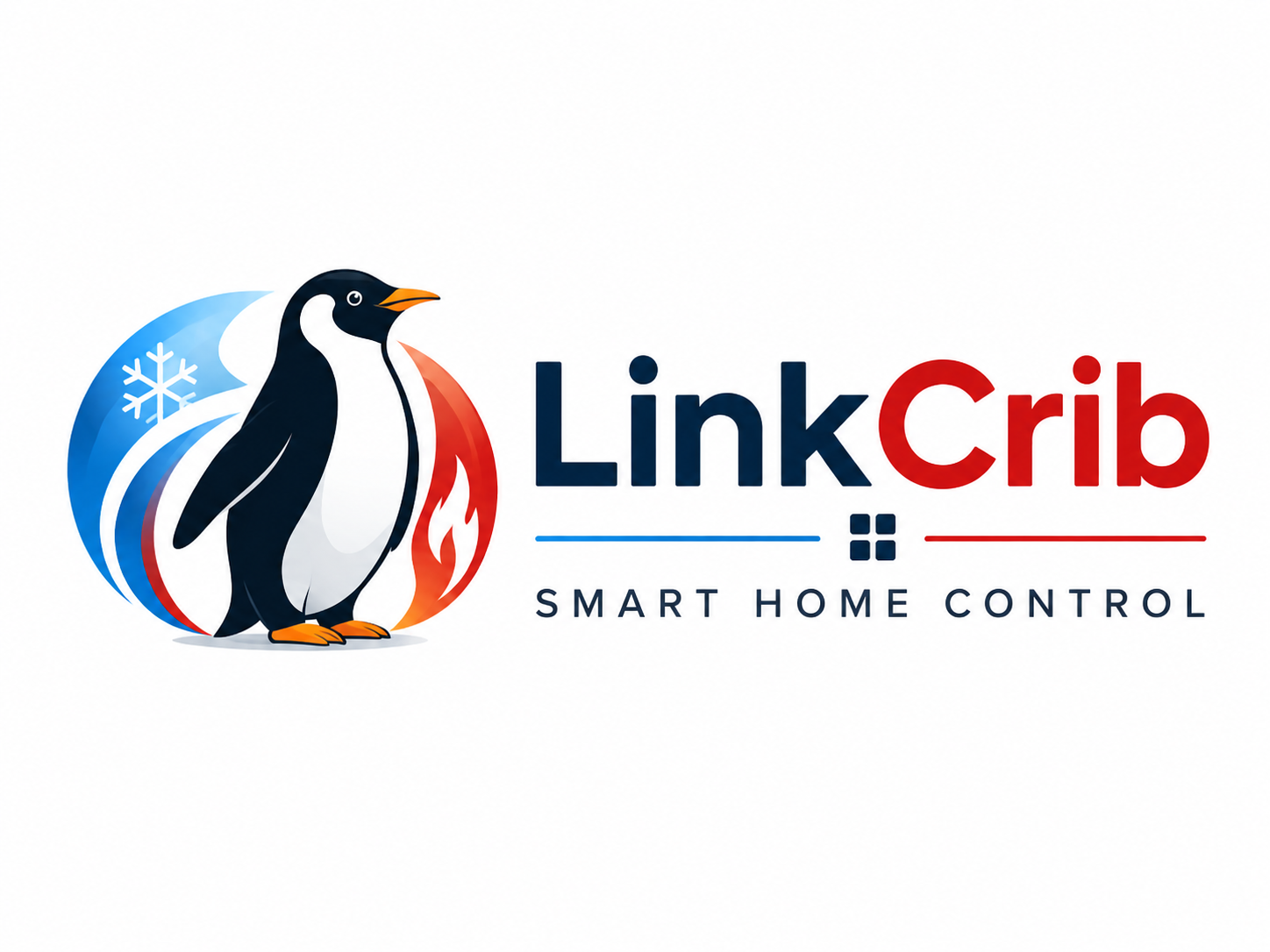 LinkCrib Smart Home Control logo with penguin